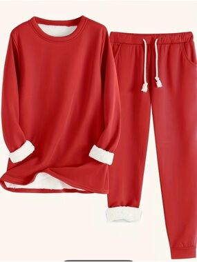 Women’s  Red Cozy Fleece-Lined Outfit Set Sweatshirt & Joggers Pants Size XXL